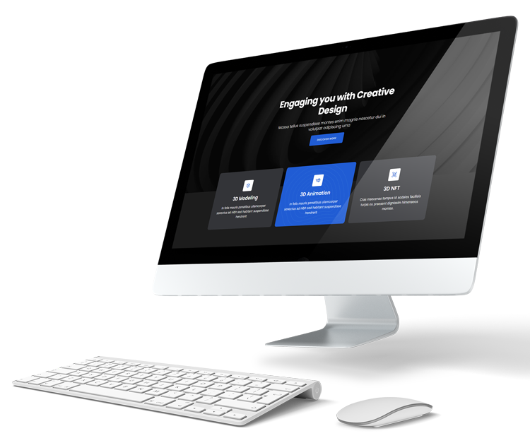 iMac ekran sa prikazom kreativnih digitalnih usluga poput 3D animacije, modelovanja i dizajna NFT projekata