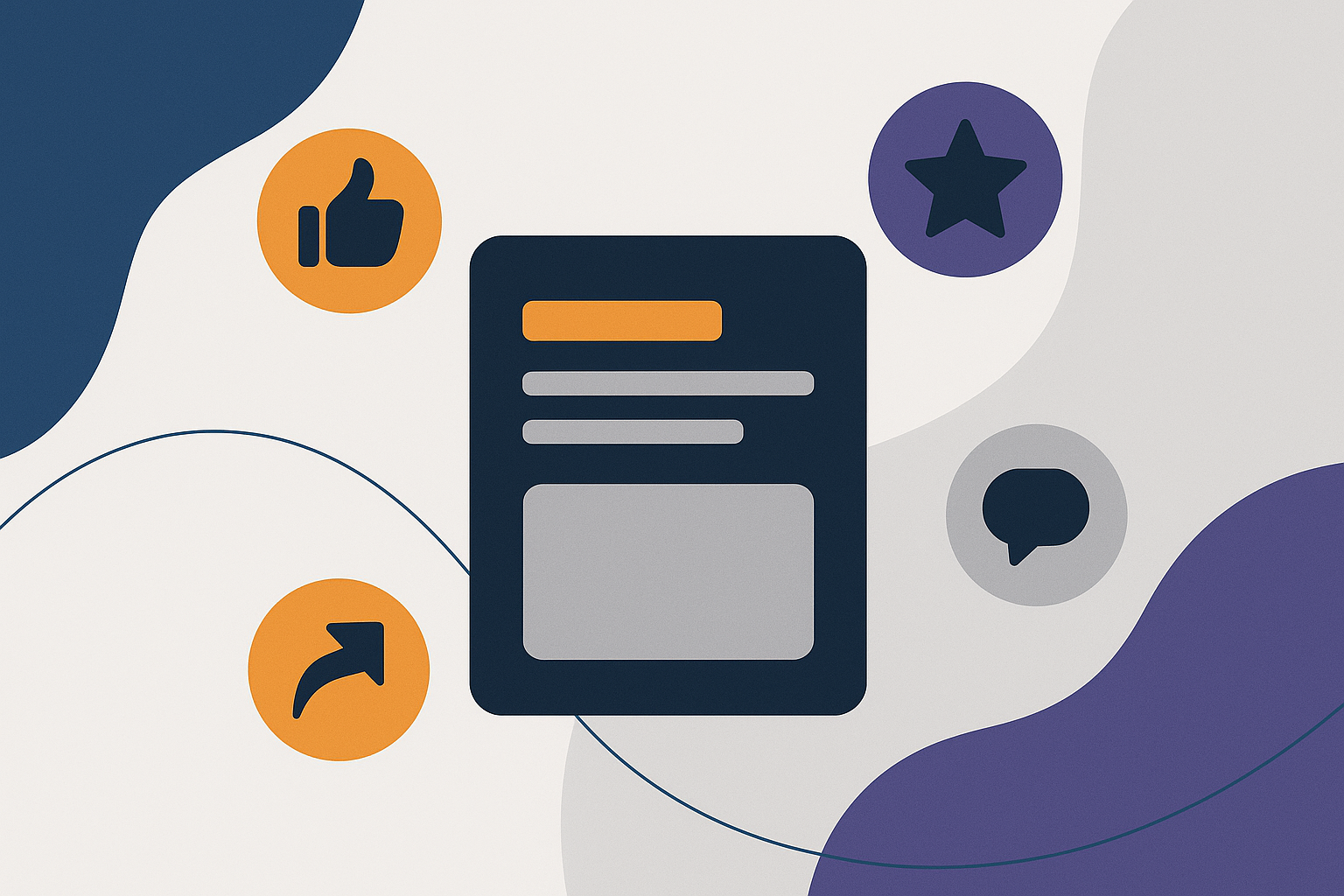 Content marketing na društvenim mrežama prikazan kroz apstraktni ekran okružen emotikonima za lajk, komentar, dijeljenje i autoritet